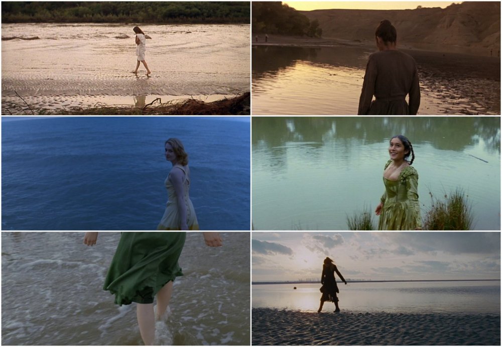 De haut en bas et de gauche à droite : Holly dans La Balade sauvage, Abby dans les Moissons du ciel, Mrs Bell dans la Ligne rouge, Rebecca dans le Nouveau monde, Mrs O'Brien dans the Tree of life, Marina dans A la Merveille.