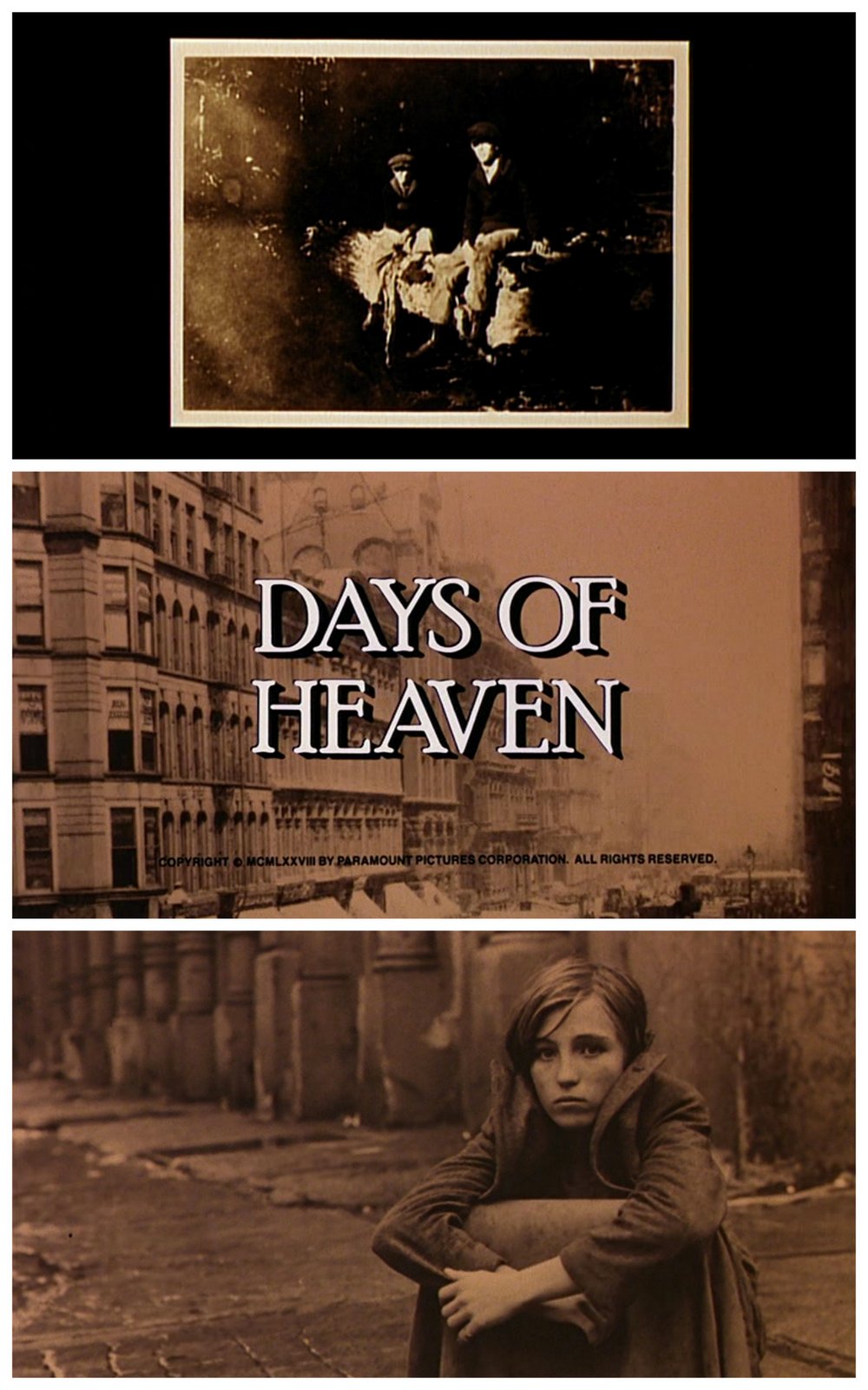 Les génériques d'ouverture avec des photos sépias dans Bonnie & Clyde et les Moissons du ciel.